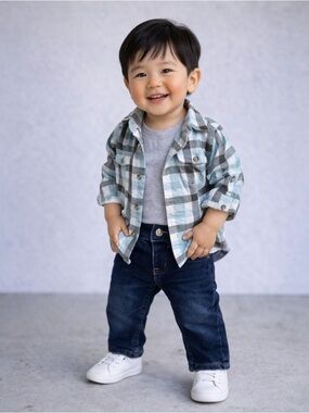 Gymboree Plaid Button-Down Shirt in Light Blue and Gray